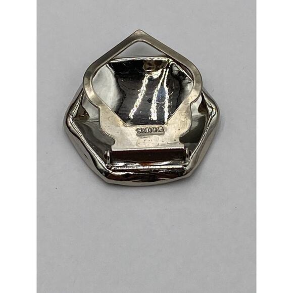 Emmons Silver Tone Textured Hexagon Dress Scarf Clip Vintage Estate - Picture 2 of 7